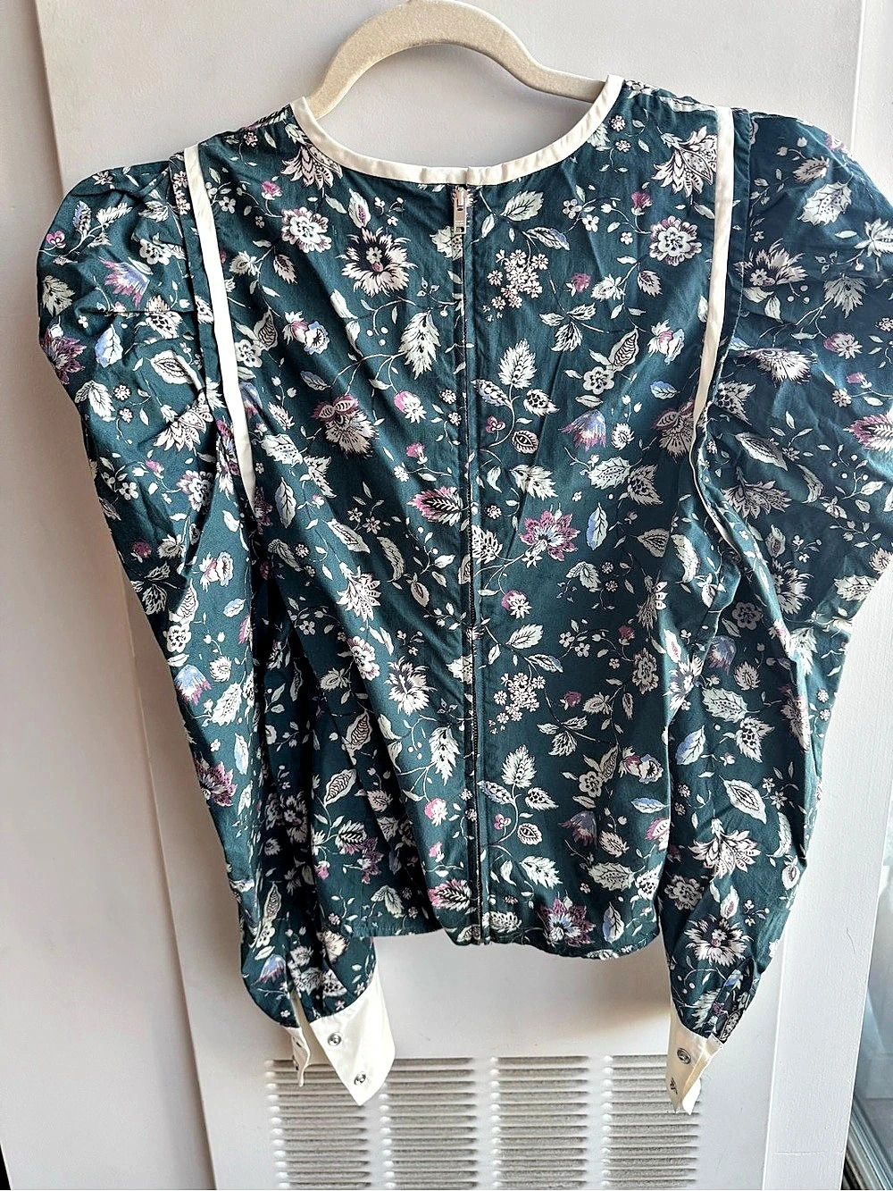 Isabel Marant Celwood Dark Green Floral Puff Sleeve Blouse Size EU 40 US L - Picture 3 of 8